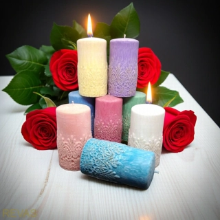 Svíčka válec s krajkou z palmového vosku 13 cm – elegantní dekorace