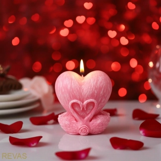 Svíčka SRDCE s dvěma labutěmi - symbol věrnosti a lásky